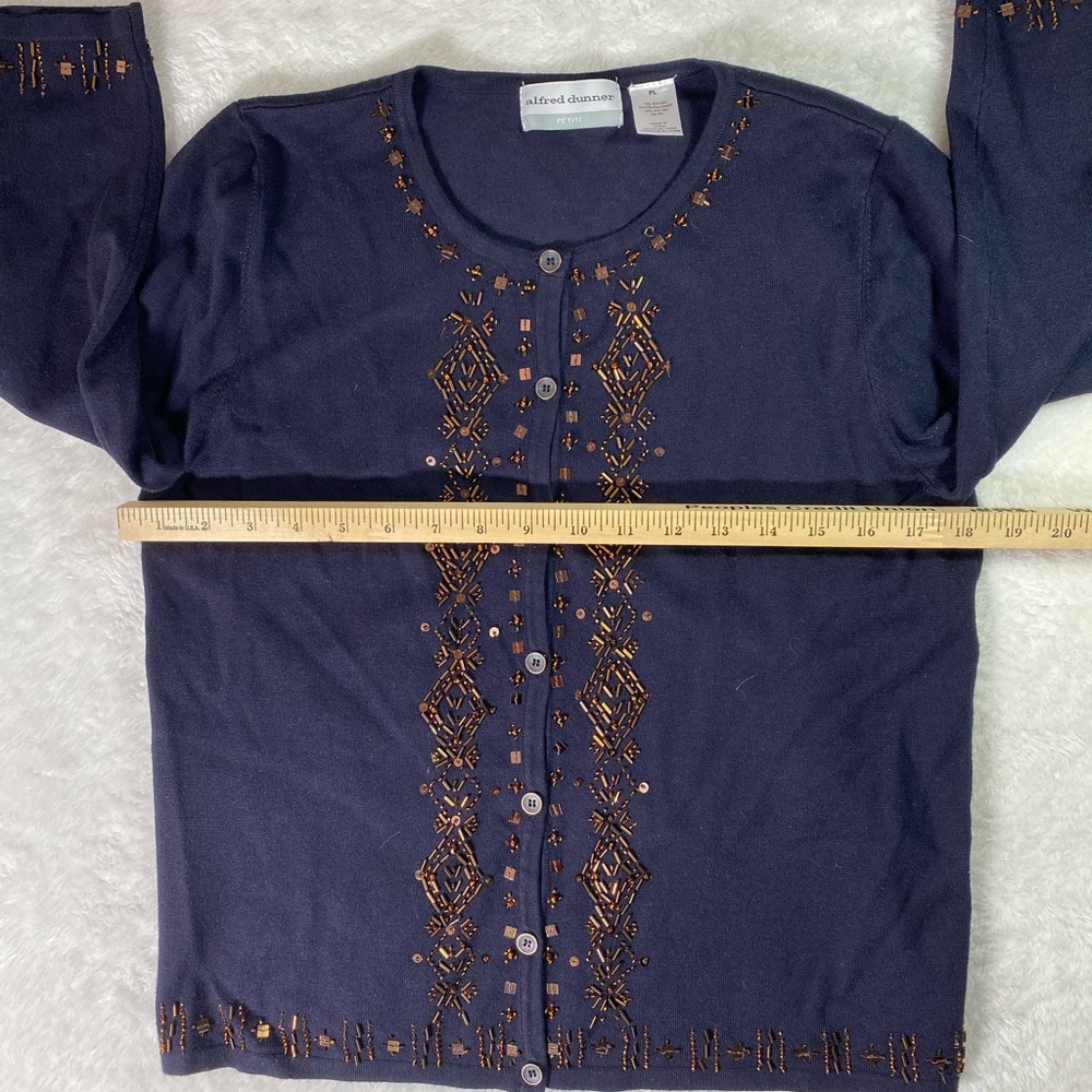 Alfred Dunner Petite Beaded Cardigan Navy Blue Knit Sweater size petite Large - Picture 6 of 8